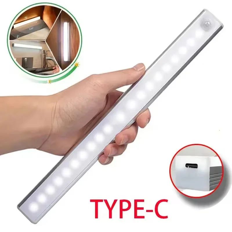 LED Motion Sensor Night Light Rechargeable Induction Bar Light Portable Cordless Magnetic Cabinet Lamp for Kitchen Room Bedside