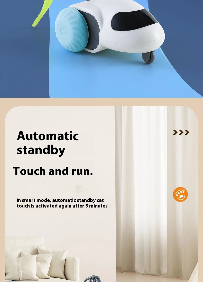 Smart Interactive Cat Toy Car Auto-Running Pet Vehicle with Obstacle Detection Durable for Indoor Cats Play