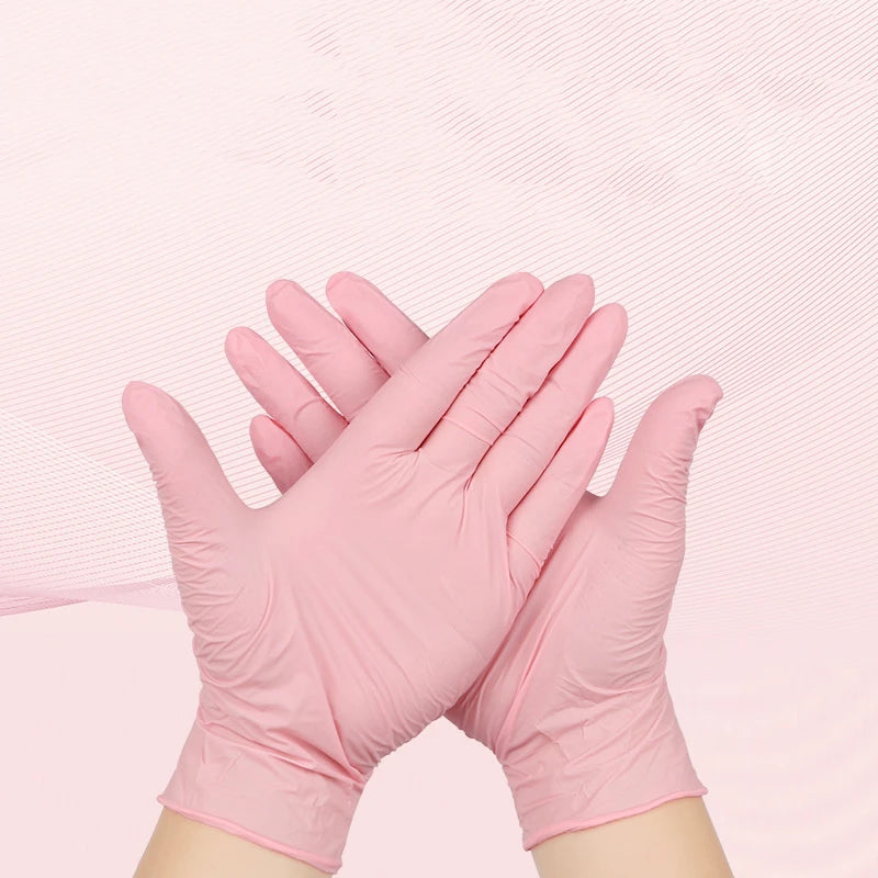 20/50/100PCS Pink Nitrile Gloves Disposable Latex Gloves Powder Free for Household Cleaning Beauty Salon Working Kitchen Gloves