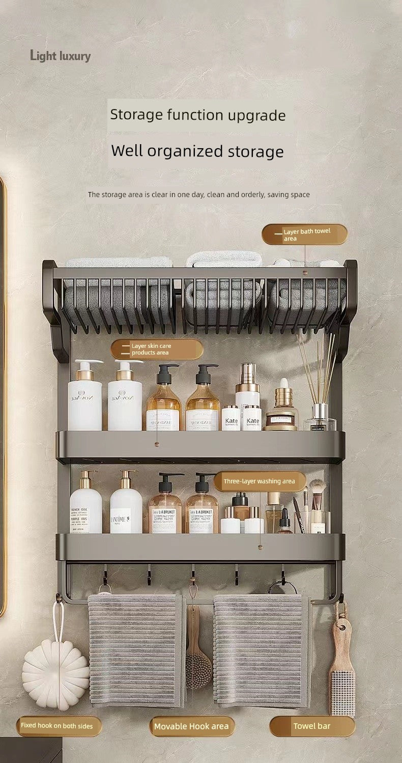Bathroom Integrated Storage Rack Towel Rack Wall-Mounted Punch-Free Wall Bathroom Toilet Storage Washstand