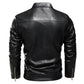 Men Fur Lined Warm Motorcycle Jacket Slim Street Fashion BLack Biker Coat Pleated Design Zipper 2024 Winter Black Leather Jacket