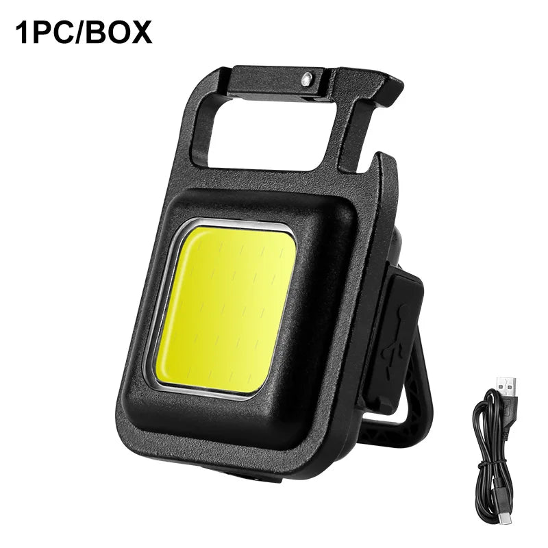 XPE Pocket Work Light 1000LM COB LED Mini Keychain Light USB Rechargeable Flashlight IPX4 Waterproof for Outdoor Camping Hiking