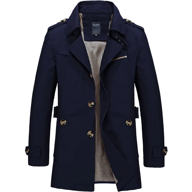 2025 Spring and Autumn men's coat Men's casual cotton Jacket men's mid-length trench coat men's jacket