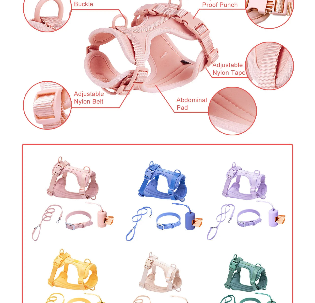 PVC Soft Pink Dog Harness Set And Leash Colar For Pet Dogs