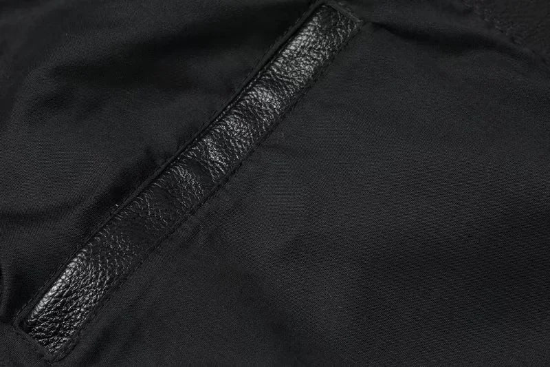 Vintage Black Brown Real Cowhide Genuine Leather Jacket Real Fur Men's Leather Jacket Bomber Men Leather Jacket Motorcycle Coat