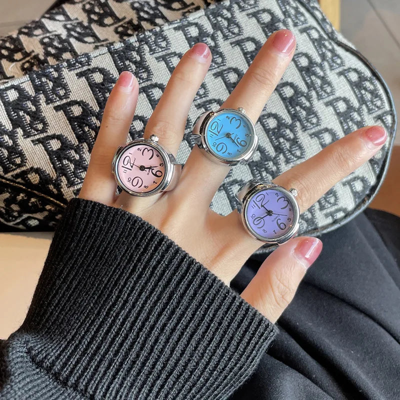 New Ring Watch Hot Selling Creative Circular Dial Alloy Shell Finger Couple Men And Women