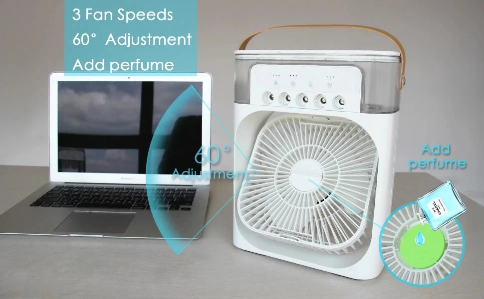 3 In 1 Fan AIr Conditioner Household Water Mist USB Fan Small Air Cooler LED Night Light Portable Humidifier Air Adjustment Fan