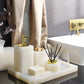 White Onyx Natural Marble Bathroom Accessories Luxury Soap Dispenser Cotton Swabs Container Reed diffuser Tray Bathroom Set