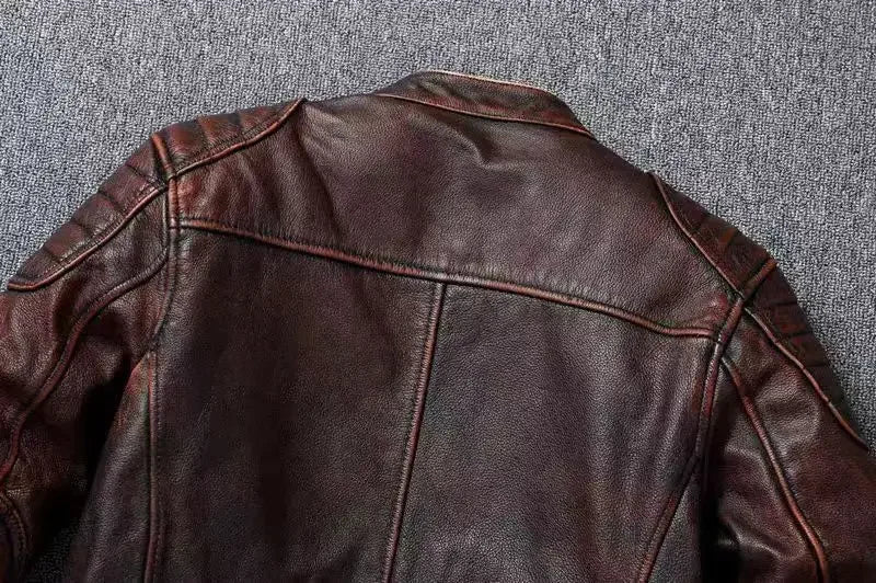 Vintage Black Brown Real Cowhide Genuine Leather Jacket Real Fur Men's Leather Jacket Bomber Men Leather Jacket Motorcycle Coat