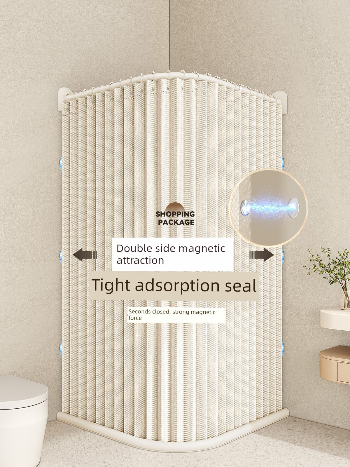 Waterproof Partition Foldable Curved Rod Dry Wet Separation Shower Curtain