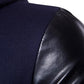 2025 Patchwork Leather Sleeve Fashion Black Tops Men Jacket Coat Spring Autumn Sweatshirt Slim Fit Pullover Tracksuits Masculino