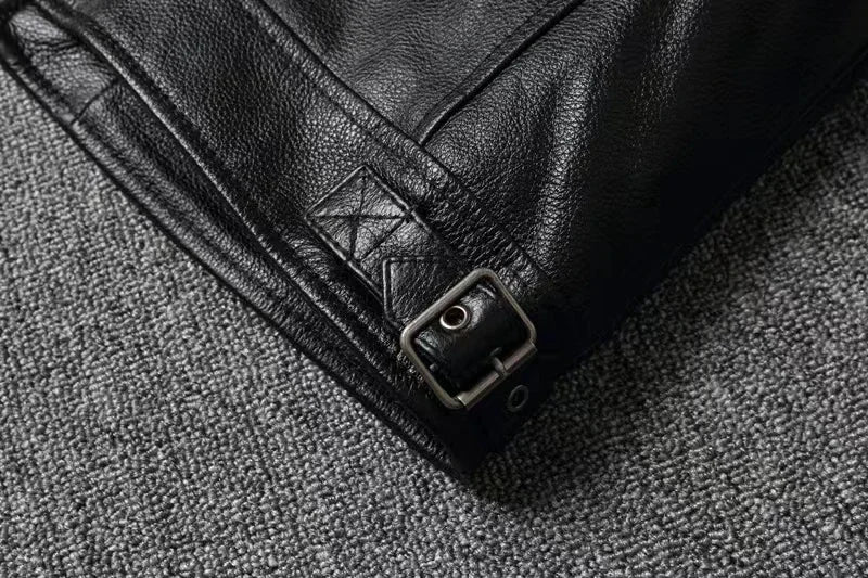 Vintage Black Brown Real Cowhide Genuine Leather Jacket Real Fur Men's Leather Jacket Bomber Men Leather Jacket Motorcycle Coat