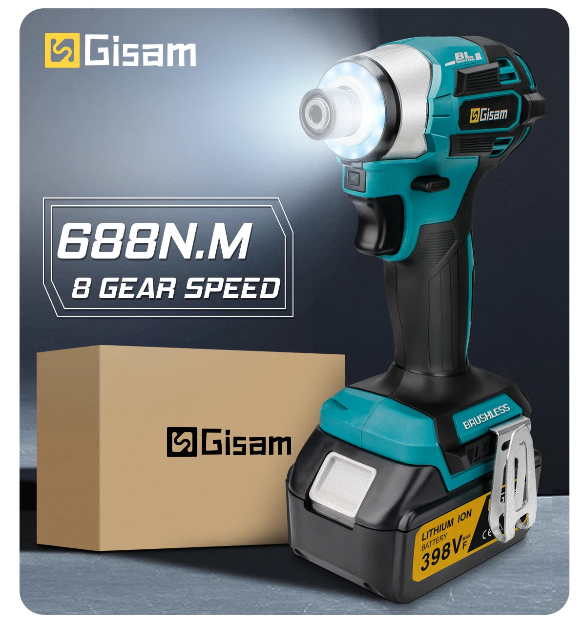 688N.m 8-Speed 1/4'' Brushless Electric Screwdriver Cordless Screwdriver Electric Drill Impact Driver Kit for Makita 18V Battery