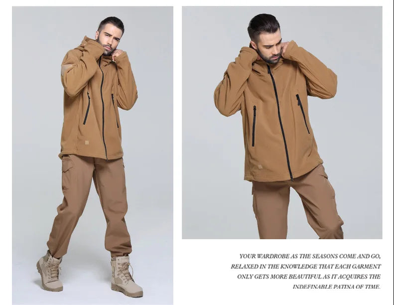 Fleece Hooded Camouflage Jacket Men Women Multi-Pockets Coat Outdoor Trekking Hiking Climbing Camping Tooling Clothes S-4XL