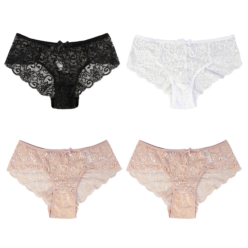4Pcs Woman Sexy Lace Panties Female Briefs Underwear For Women Breathable Panty Hollow Lingerie Briefs Bow Underpants