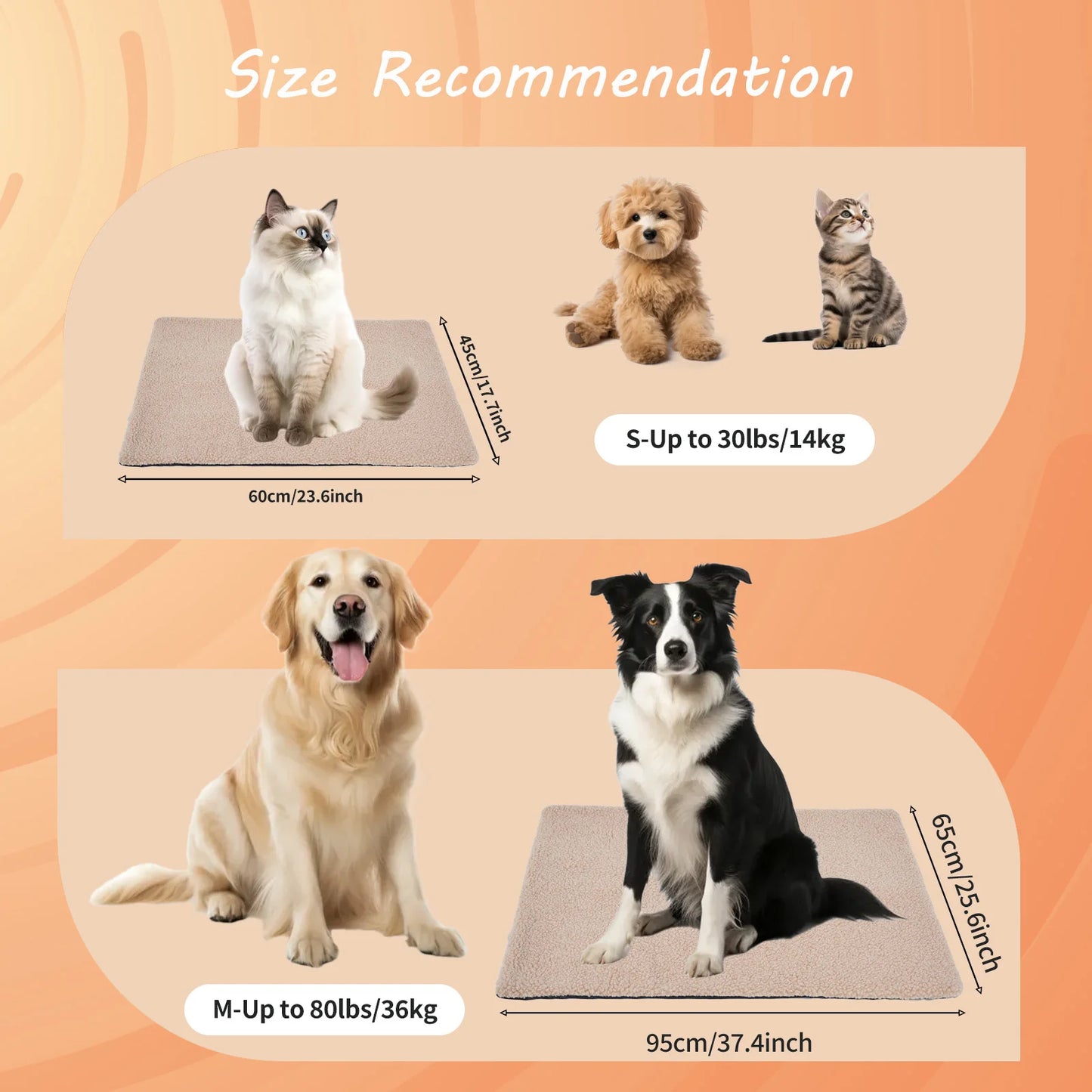 Self-Heating Pet Pads Blanket Puppy Pad Warm Cushion Mat for Cats Dogs Washable Pets with Thermal Body Heat Reflecting Core Pad