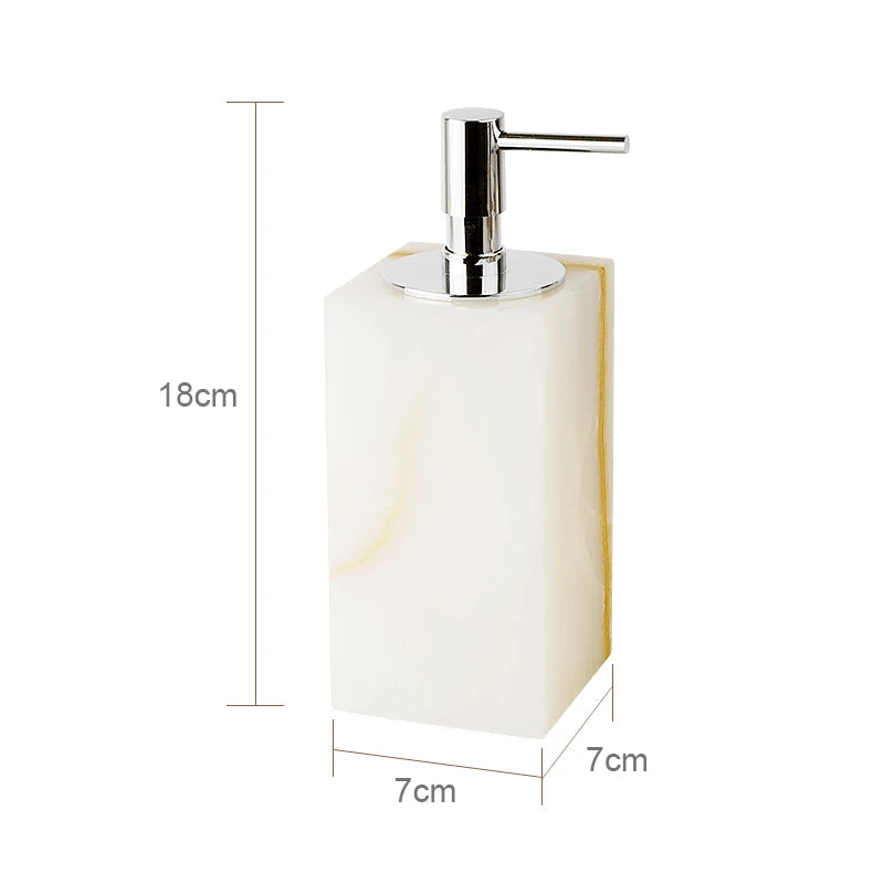 White Onyx Natural Marble Bathroom Accessories Luxury Soap Dispenser Cotton Swabs Container Reed diffuser Tray Bathroom Set