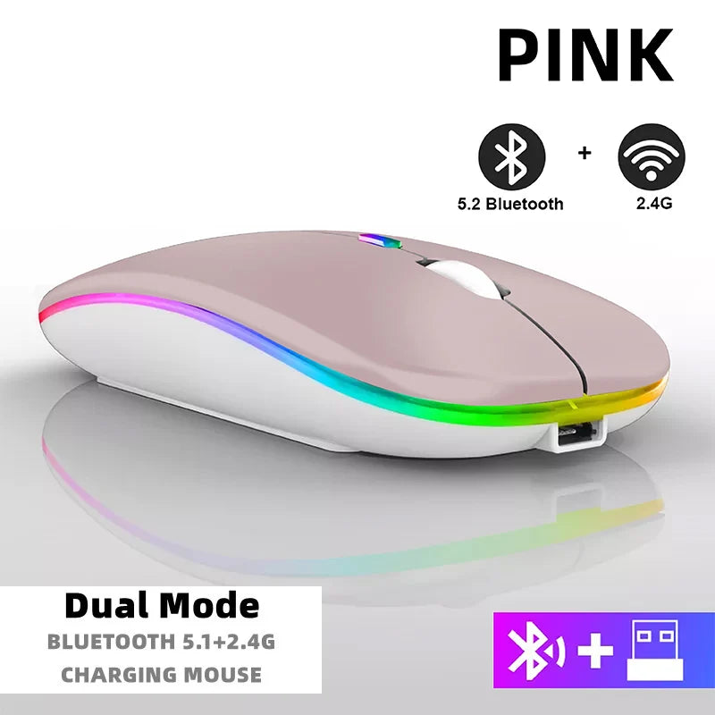 Tablet Phone Computer Bluetooth Wireless Mouse Rechargeable RGB Backlight Mice for iPad PC Laptop Tablet Phone 2.4GHz USB Mouse
