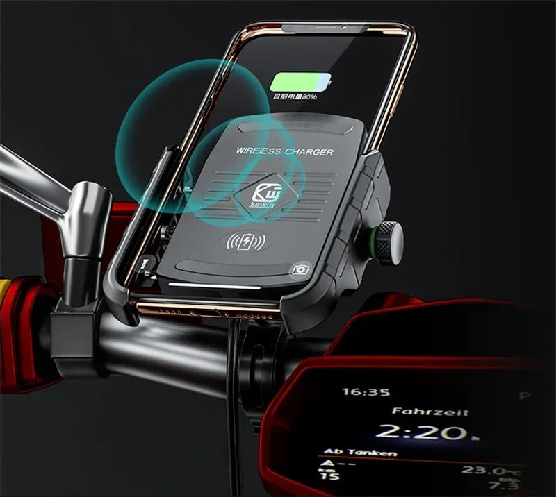 Motorcycle Phone Holder Moto Motorbike Mirror Mobile Handlebar Stand Support USB Charger Fast Wireless Charging Cellphone Mount