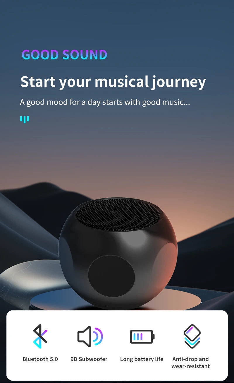 Mini Portable Metal Speaker Metallic Wireless Bluetooth Speaker TWS Stereo Indoor/Outdoor Portable Subwoofer Compact Speaker