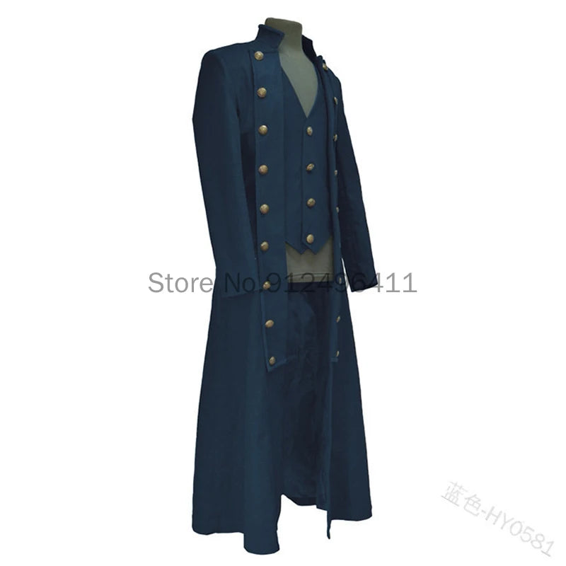 Medieval Men Vintage Costumes Steampunk Gothic Black Long Jacket Coat Vampire Cosplay Pirate Halloween Outfit Men's Trenchcoat