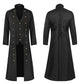 Medieval Men Vintage Costumes Steampunk Gothic Black Long Jacket Coat Vampire Cosplay Pirate Halloween Outfit Men's Trenchcoat