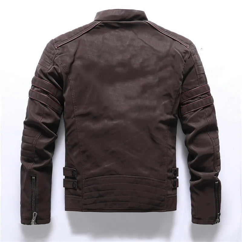 2024 New Men's Leather Washed Leather Jacket Motorcycle Plus Fleece Splicing European and American Men's Leather Coat