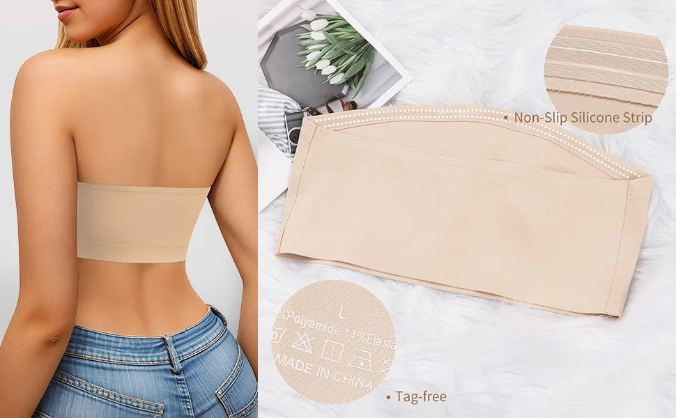 Women's Strapless No Padding Seamless Front Button Bra Comfortable Smooth Underwear