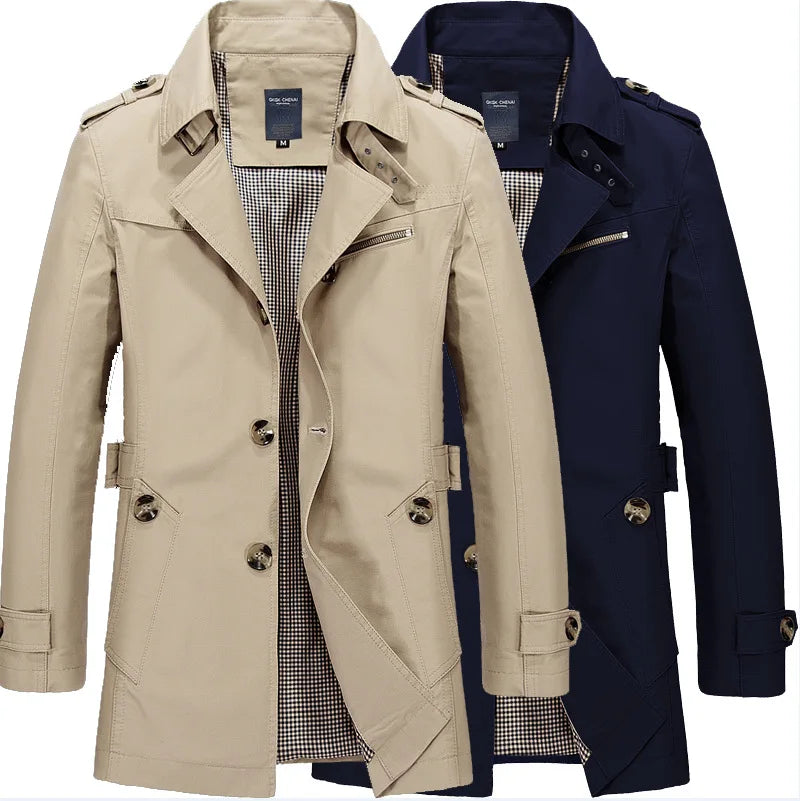 2025 Spring and Autumn men's coat Men's casual cotton Jacket men's mid-length trench coat men's jacket