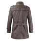 Leather Coat Men Stand-up Collar Autumn Winter New Men Mid-Length Casual Fashion Slim Fit Solid Color Leather Jacket