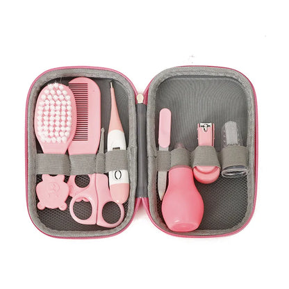 8PCS Baby Healthcare and Grooming Kit Baby Safety Set with Nail Clippers Nasal Aspirator Thermometer Hair Brush Comb Newborn