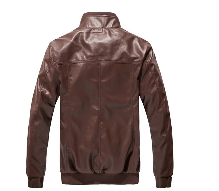 Autumn Winter Brown Leather Jacket Men Oversize Faux Leather Motorcycle Jacket Male Stand Collar Long Sleeve Moto Biker Coat 3xl