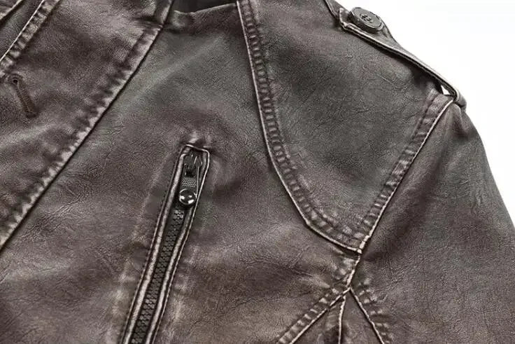 Leather Coat Men Stand-up Collar Autumn Winter New Men Mid-Length Casual Fashion Slim Fit Solid Color Leather Jacket