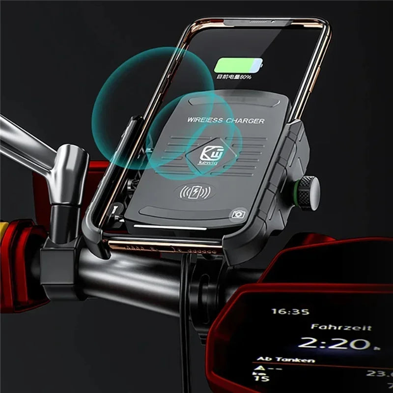 Motorcycle Phone Holder Moto Motorbike Mirror Mobile Handlebar Stand Support USB Charger Fast Wireless Charging Cellphone Mount