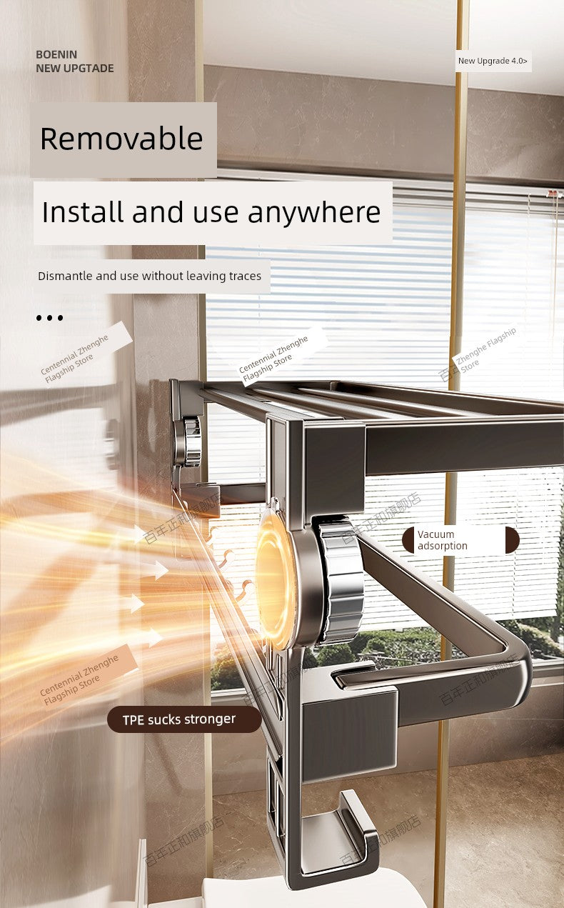 Suction Cup Towel Rack Bathroom Punch-Free Hanging Rod Bathroom Storage Rack Integrated Shower Room Toilet Storage Bath Towel Rack