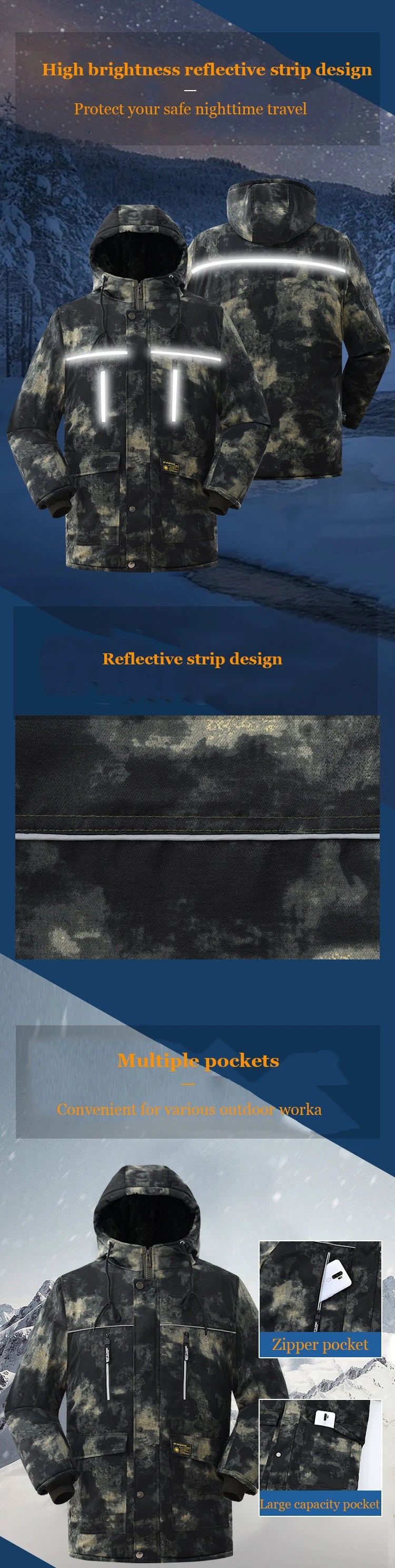 Fleece Hooded Tactical Jacket Mens Winter Camouflage Cotton Padded Thick Parkas Outdoor Waterproof Coat Casual Windproof Jacket