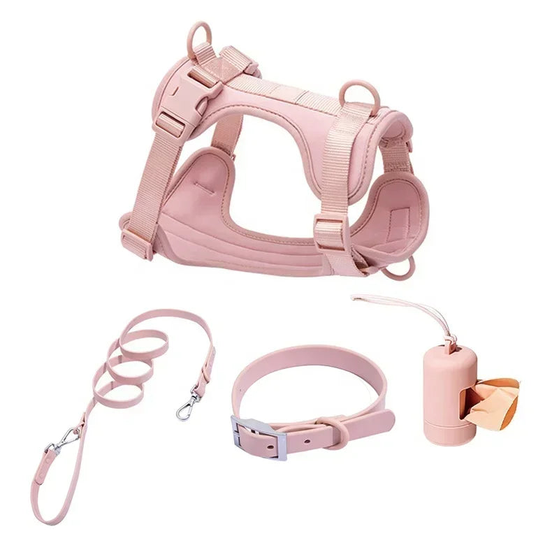 PVC Soft Pink Dog Harness Set And Leash Colar For Pet Dogs