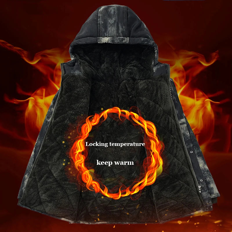 Fleece Hooded Tactical Jacket Mens Winter Camouflage Cotton Padded Thick Parkas Outdoor Waterproof Coat Casual Windproof Jacket
