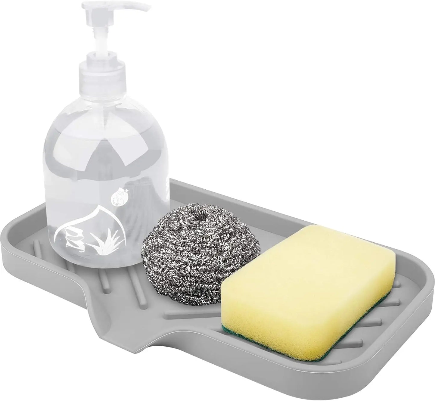 Silicone Kitchen Sink Tray Soap Tray Soap Dish Holder Sponge Holder with Built-in Drain Lip Countertop Sink Kitchen Organizer