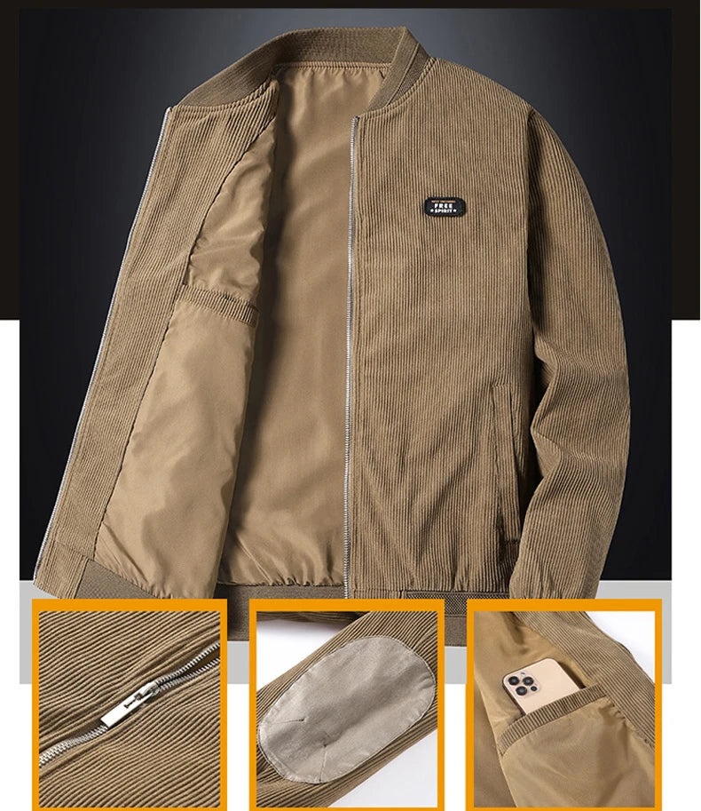 Large Size 5XL New Autumn Winter Stand Collar Slim Jacket Men Fashion Casual Warm Corduroy Outwear Men Cotton Jacket Coat