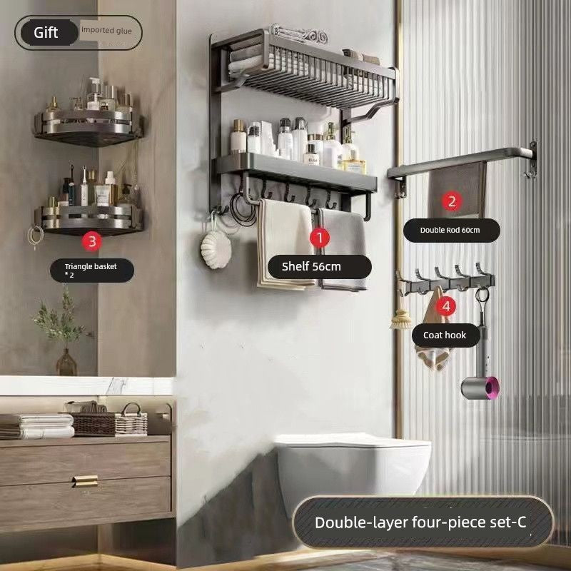 Bathroom Integrated Storage Rack Towel Rack Wall-Mounted Punch-Free Wall Bathroom Toilet Storage Washstand