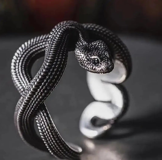 Rock Black Color Python Men Ring Vintage Punk Adjustable Ssnake Open Ring For Women Hip Hop Jewelry