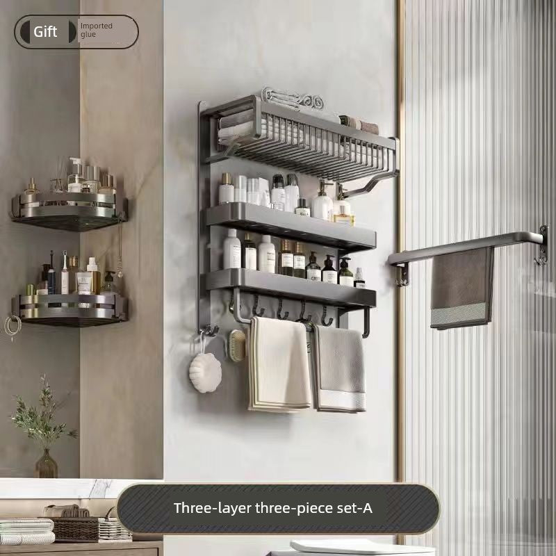 Bathroom Integrated Storage Rack Towel Rack Wall-Mounted Punch-Free Wall Bathroom Toilet Storage Washstand