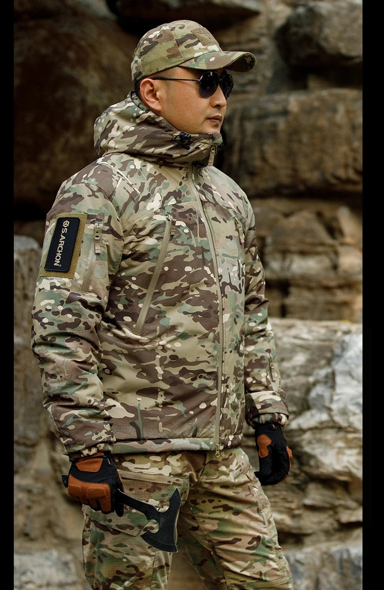 Mens Winter Tactical Jacket Army Field Camouflage Military Parka Coat Work Cotton Clothes Outdoor Warm Waterproof Hiking Jacket