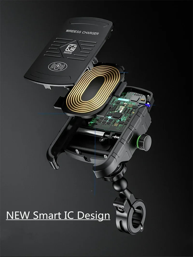 Motorcycle Phone Holder Moto Motorbike Mirror Mobile Handlebar Stand Support USB Charger Fast Wireless Charging Cellphone Mount