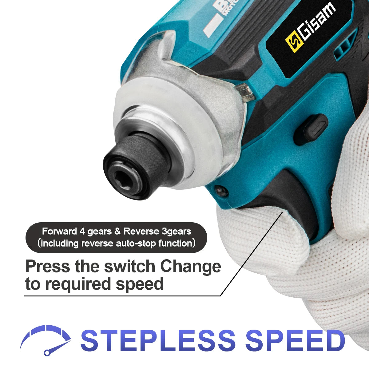 588N.m Cordless Brushless Impact Driver Kit Cordless Drill Electric Screwdriver 4-Speed 1/4‘’ 3 LED Light for Makita 18V Battery