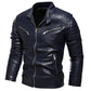 Men Fur Lined Warm Motorcycle Jacket Slim Street Fashion BLack Biker Coat Pleated Design Zipper 2024 Winter Black Leather Jacket