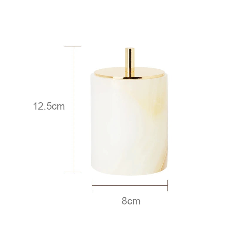 White Onyx Natural Marble Bathroom Accessories Luxury Soap Dispenser Cotton Swabs Container Reed diffuser Tray Bathroom Set