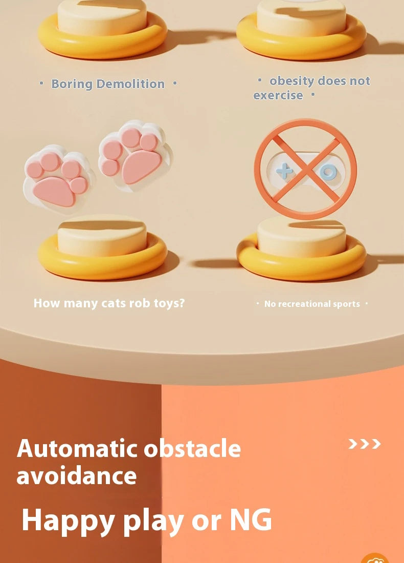 Smart Interactive Cat Toy Car Auto-Running Pet Vehicle with Obstacle Detection Durable for Indoor Cats Play