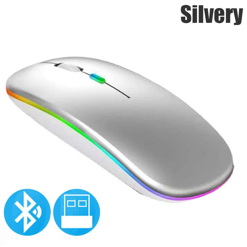 Wireless Mouse Bluetooth compatible 2.4GHz 1600DPI USB Rechargeable RGB Light Portable Mouse For Laptop Computer PC Macbook Game